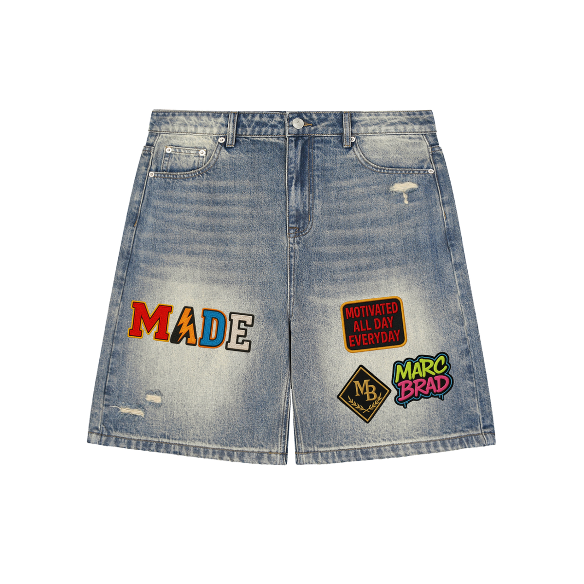 MarcBrad - Faded Distressed Baggy Denim Shorts